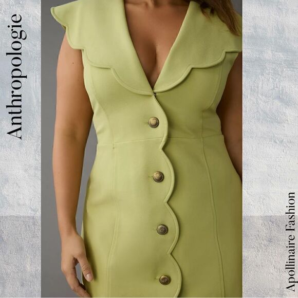 ANTHROPOLOGIE MAEVE SCALLOPED MINI DRESS IN CHARTREUSE IN XL NWT - Picture 6 of 9